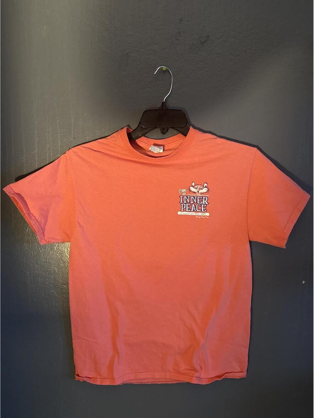 Gildan Coral Graphic Tee with 'Inner Peace' Lemur Design - Unisex Medium